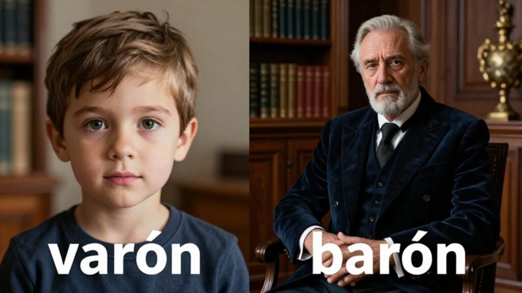Composición dividida que muestra a un niño pequeño a la izquierda frente a un hombre mayor con vestimenta elegante en una biblioteca a la derecha.
