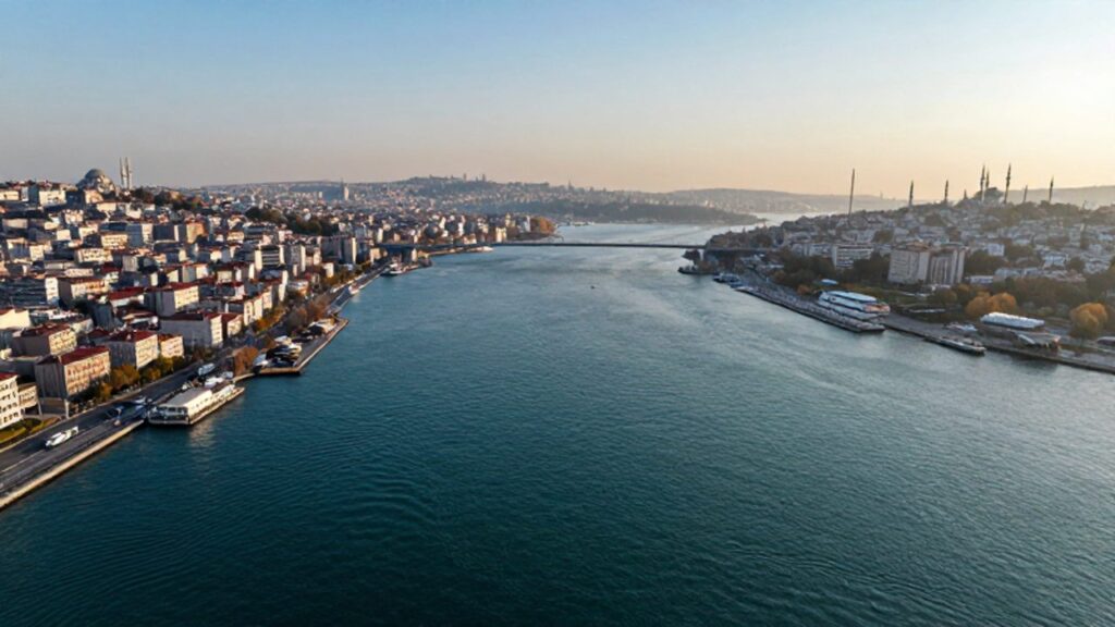 Vista aérea del Estrecho del Bósforo en Estambul, que divide visualmente las costas de Europa y Asia.