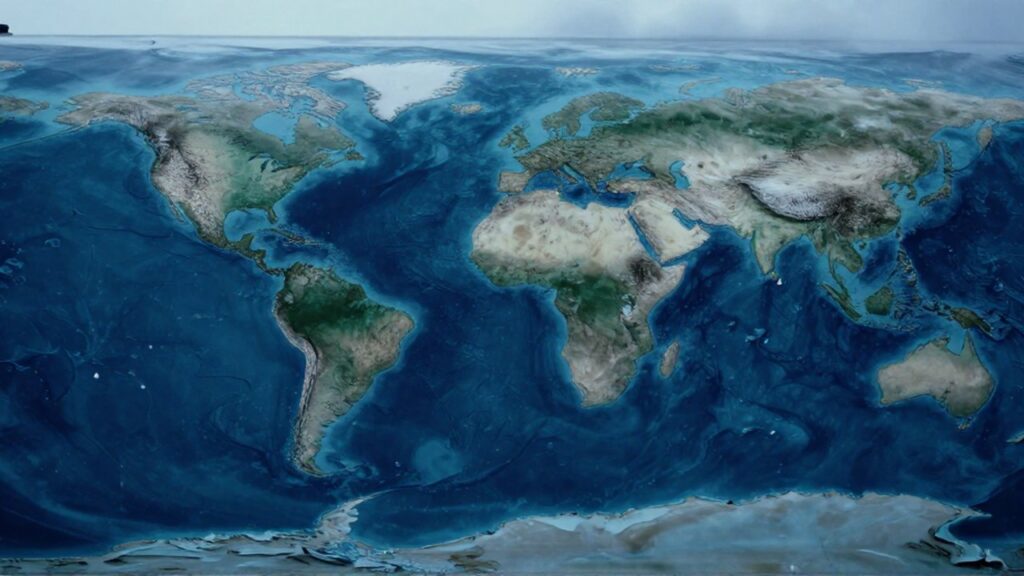 Globo físico que muestra la topografía de los océanos con sus fosas